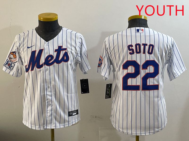 Youth New York Mets #22 Soto White Stirpe Game Fashion 2025 Nike MLB Jersey style 4